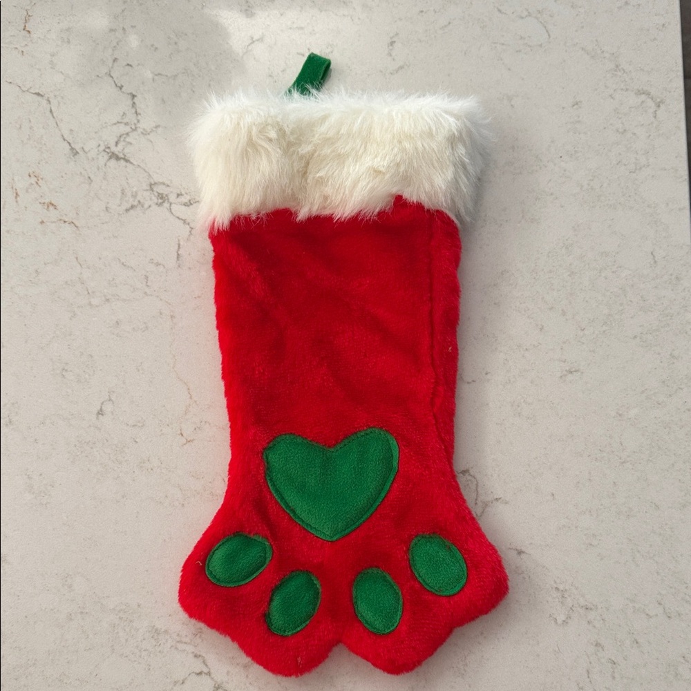 Red and Green Paw Stocking